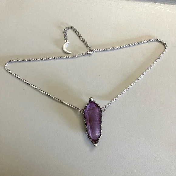 Natural purple amethyst crystal gemstone boho goth moon charm - Picture 10 of 16